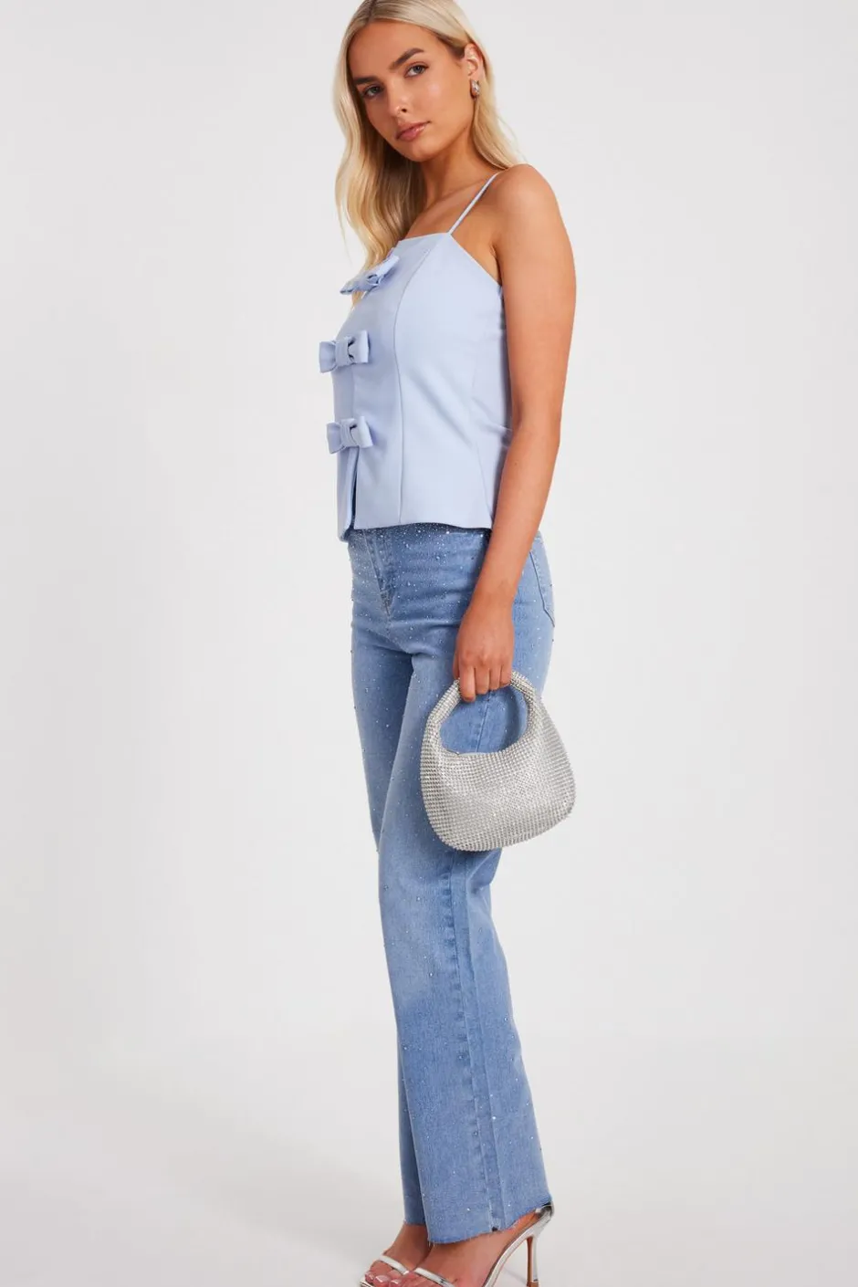 Quiz Bow Front Strappy Top Blue