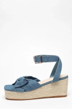 Quiz Blue Bow Front Wedges Discount
