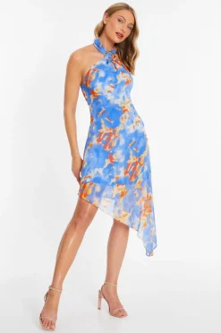 Quiz Blue Chiffon Printed Mini Dress Sale