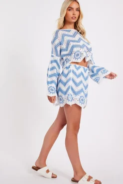 Quiz Crochet Scalloped Shorts Blue Best