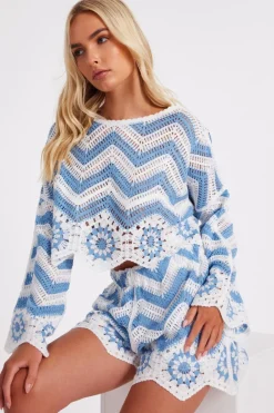 Quiz Crochet Scalloped Top Blue Sale