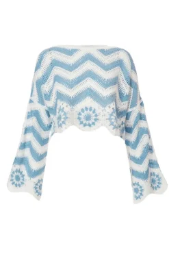 Quiz Crochet Scalloped Top Blue Sale
