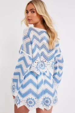 Quiz Crochet Scalloped Top Blue Sale
