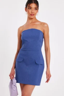 Quiz Blue Denim Bandeau Mini Dress Sale