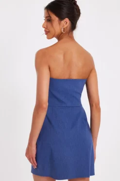 Quiz Blue Denim Bandeau Mini Dress Sale