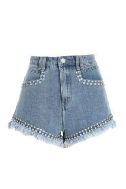 Quiz Blue Denim Embellished Shorts Sale