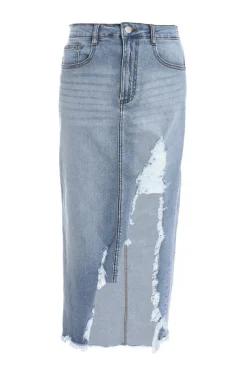 Quiz Blue Denim Extreme Rip Midi Skirt Online