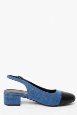 Quiz Blue Denim Faux Suede Sling Back Pumps Clearance
