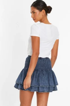 Quiz Blue Denim Frill Mini Skirt Online