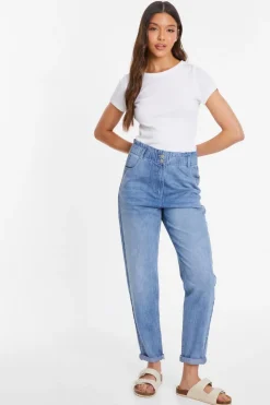 Quiz Blue Denim High Waisted Tapered Jeans