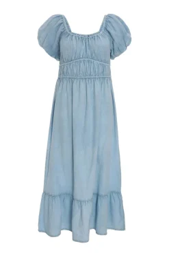 Quiz Blue Denim Puff Sleeve Midi Dress
