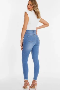 Quiz Blue Denim  Ripped Jeans