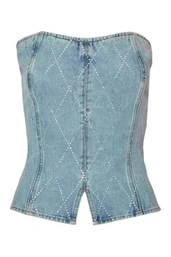 Quiz Blue Diamante Denim Corset Top Sale