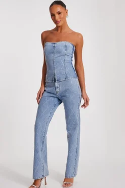 Quiz Blue Diamante Denim Corset Top Sale