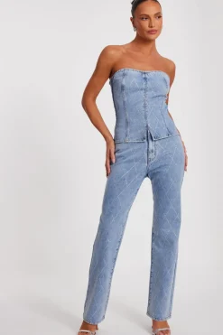 Quiz Blue Diamante Denim Jeans Discount