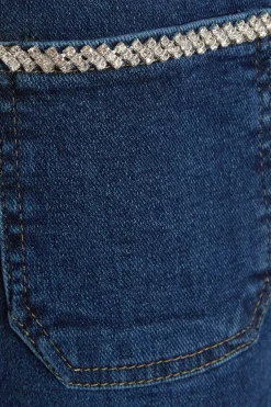 Quiz Blue Diamante Front Pocket Jeans