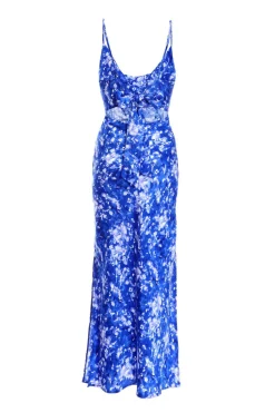 Quiz Blue Ditsy Floral Satin Midaxi Dress Discount