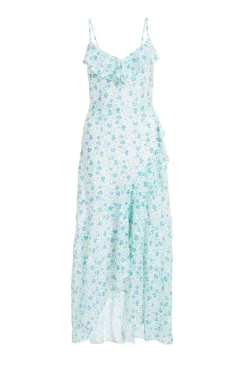 Quiz Blue Ditsy Print Chiffon Midaxi Dress Sale