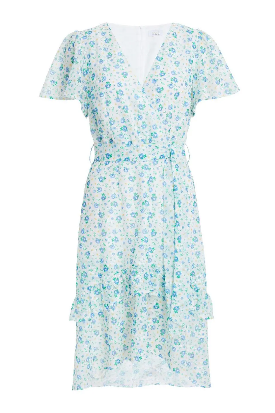 Quiz Blue Ditsy Print Chiffon Wrap Midi Dress Clearance
