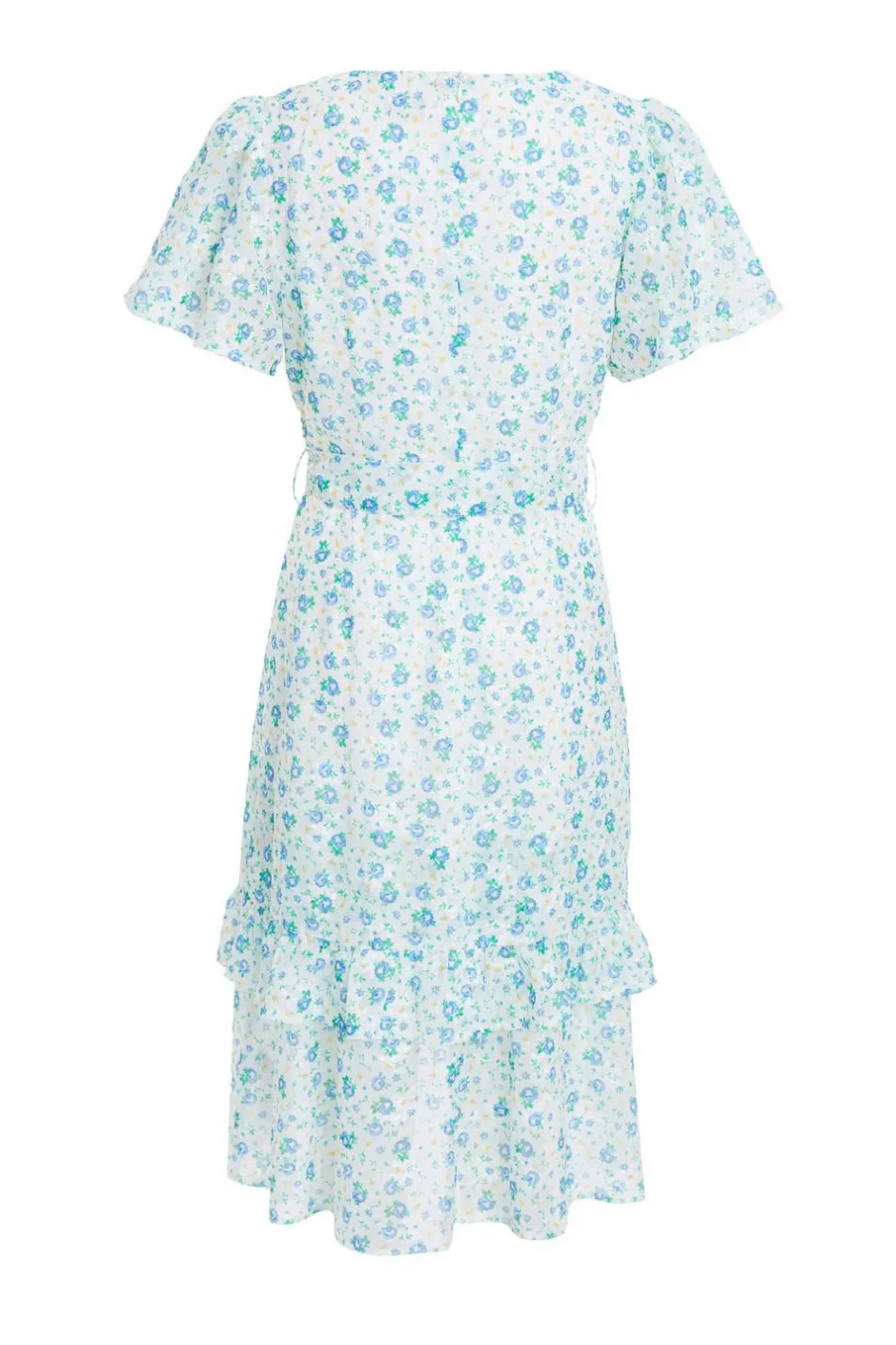 Quiz Blue Ditsy Print Chiffon Wrap Midi Dress Clearance