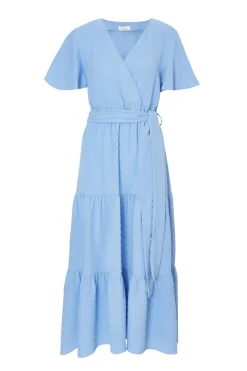 Quiz Dobby Tie Waist Midi Dress Blue Hot