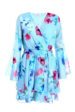 Quiz Blue Floral Chiffon Skater Dress Clearance