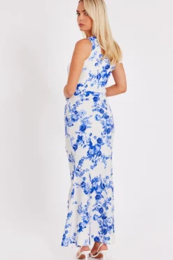 Quiz Blue Floral Drop Sleeve Maxi Dress Outlet