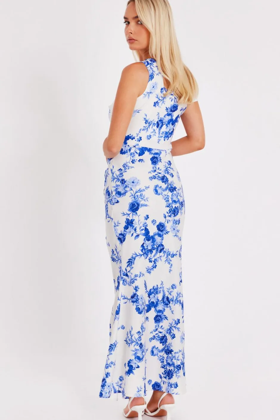 Quiz Blue Floral Drop Sleeve Maxi Dress Outlet