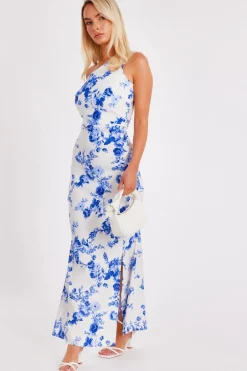 Quiz Blue Floral Drop Sleeve Maxi Dress Outlet