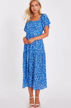 Quiz Floral Print Midi Dress Blue Best