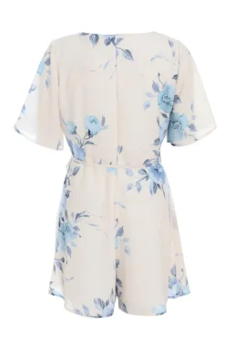 Quiz Blue Floral Print Wrap Tie Playsuit Online