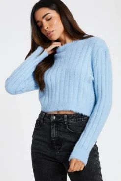 Quiz Fluffy Knit Jumper Blue Discount