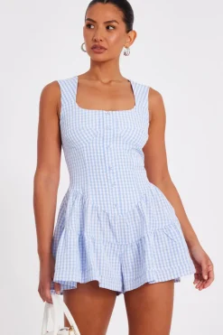 Quiz Blue Gingham Playsuit Outlet