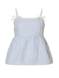 Quiz Blue Gingham Strappy Peplum Top Sale