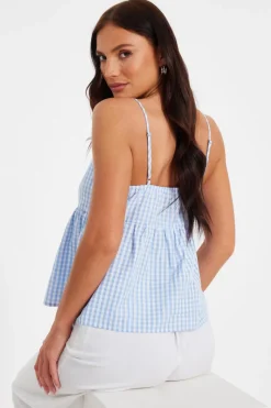 Quiz Blue Gingham Strappy Peplum Top Sale