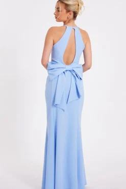 Quiz Halter Neck Fishtail Maxi Dress Blue Online