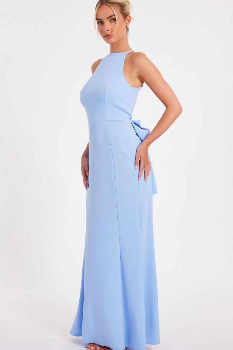 Quiz Halter Neck Fishtail Maxi Dress Blue Online