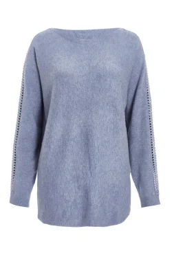 Quiz Light Knit Diamante Sleeve Jumper Blue Best