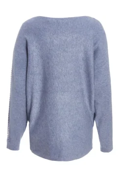 Quiz Light Knit Diamante Sleeve Jumper Blue Best
