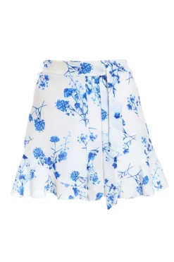 Quiz Blue Linen Look Floral Shorts Best