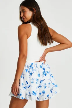 Quiz Blue Linen Look Floral Shorts Best