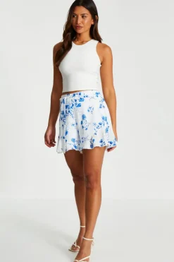 Quiz Blue Linen Look Floral Shorts Best