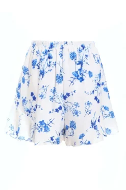 Quiz Blue Linen Look Floral Shorts Best