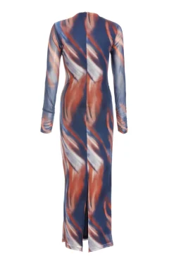 Quiz Blue Marble Print Mesh Midaxi Dress Hot
