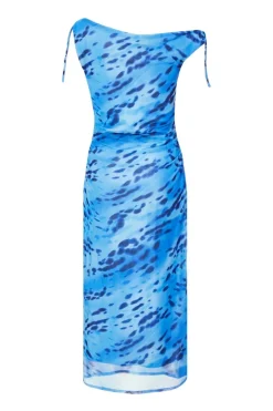 Quiz Blue Mesh Animal Print Midi Dress New