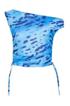 Quiz Blue Mesh Animal Print Top Online