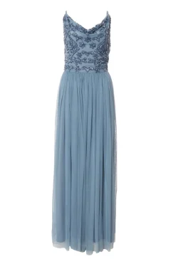 Quiz Blue Mesh Beaded Maxi Dress Online