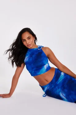 Quiz Blue Mesh Marble Crop Top Online