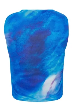 Quiz Blue Mesh Marble Crop Top Online