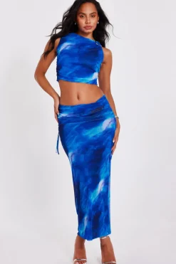Quiz Blue Mesh Marble Midaxi Skirt Hot